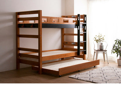 3段ベッド 三段ベッド 親子ベッド 耐荷重900kg 子供用 大人用 子供部屋 コンセント付き ライト付き キャスター 木製ベッド フック付き すのこ ベッド 天然木 パイン材 北欧 おしゃれ ゲストハウス(代引不可)