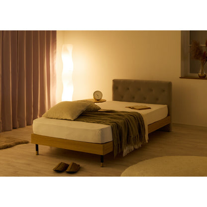 【セット販売】ベッドフレーム ボンネルコイルマットレス セミダブル 背もたれ ファブリック おしゃれ 韓国インテリア 高級感 かわいい すのこ フレーム ローベッド グレー 脚付き 木目調 オーク