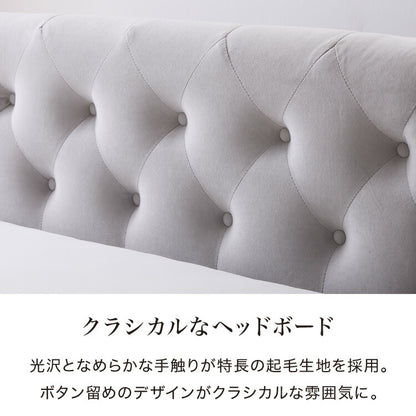 【セット販売】ベッドフレーム ポケットコイルマットレス セミダブル 背もたれ ファブリック おしゃれ 韓国インテリア 高級感 かわいい すのこ フレーム ローベッド グレー 脚付き 木目調 オーク