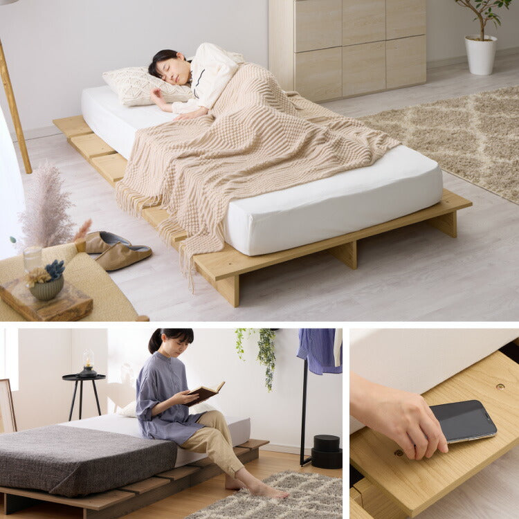 【セット販売】ベッドフレーム ボンネルコイルマットレス シングル すのこベッド おしゃれ 韓国インテリア 北欧 すのこ 脚付き 木目調 低床 かわいい コンパクト ステージベッド 可愛い ベット