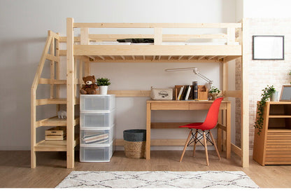 ロフトベッド システムベッド シングル ベッド 子供用 大人用 子供部屋 階段 木製ベッド すのこ ベッド 天然木 パイン材 コンパクト 北欧 おしゃれ ゲストハウス(代引不可)