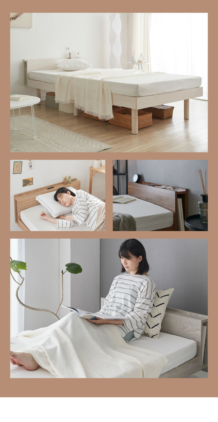 マットレス付き ベッド すのこベッド シングル ベッドフレーム 宮付き 宮棚 ボンネルコイル 棚付き ヘッドボード 2口コンセント付き メラミン 収納ベッド シングルベッド