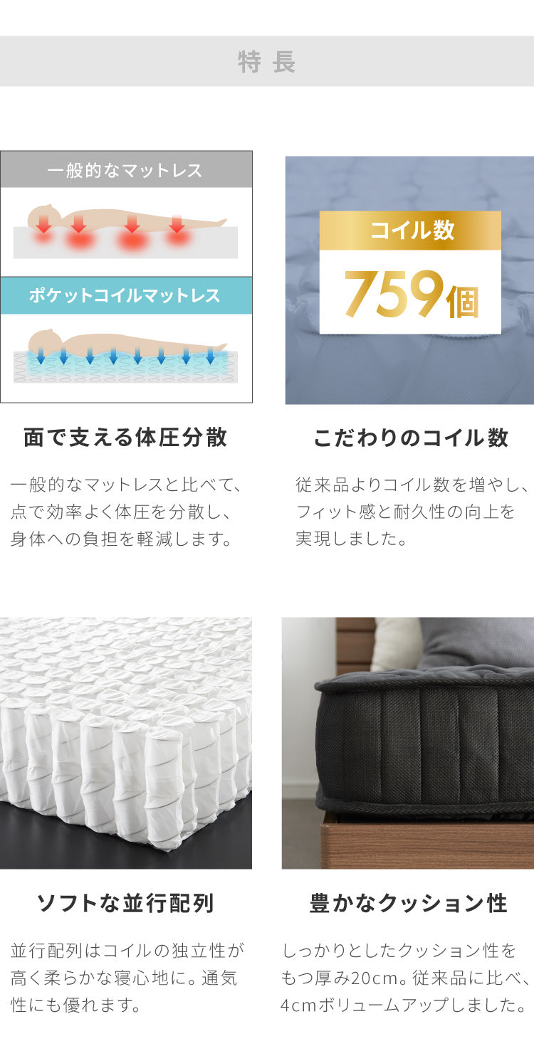 マットレス付き ベッド すのこベッド ダブル ベッドフレーム 宮付き 宮棚 ポケットコイル 棚付き ヘッドボード 2口コンセント付き メラミン 収納ベッド シングルベッド 木製ベッド【送料無料】