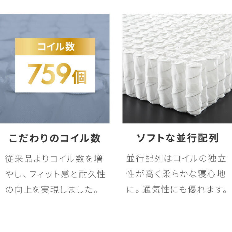 マットレス付き ベッド セット すのこベッド ダブル ポケットコイル ベッドフレーム 宮付き 宮棚 棚付き ヘッドボード 2口コンセント付き 天然目 収納 ダブルベッド 木製 脚付きベッド 高さ調節