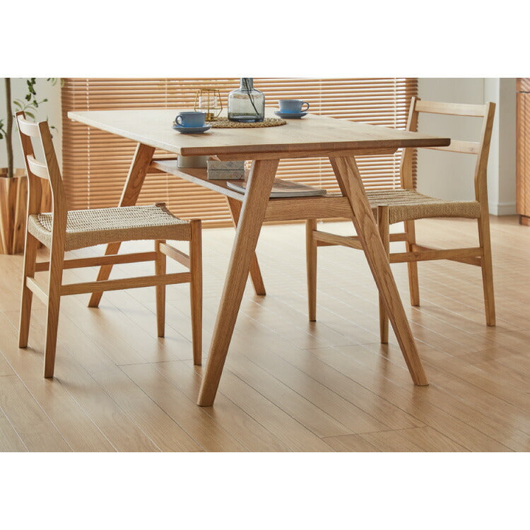 ダイニングテーブル 単品 幅135 高さ72 オーク無垢材 天然木 135×85 4人掛け 棚付き 北欧 おしゃれ 木製 食卓テーブル 木目 ナチュラル デスク 学習机 カフェ(代引不可)