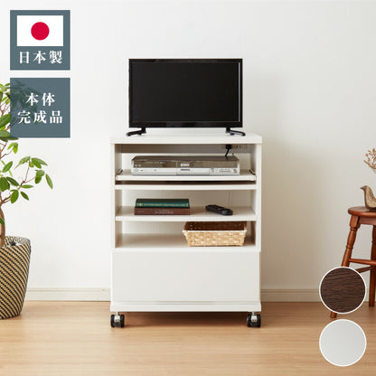 日本製 国産 テレビ台 【完成品】ハイタイプ 幅59.5×奥行44×高さ75cm テレビワゴン コンセント付き コンパクト 木製 キャスター付き スライド棚 可動棚 テレビ台 おしゃれ 収納 かわいい 和風 モダン 北欧(代引不可)