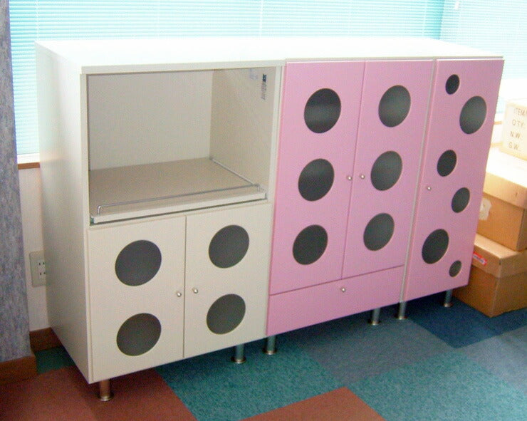 カジュアルミニ レンジ台 幅59×奥行42×高さ101cm 下部アジャスター付 国産 完成品 キッチン 台所 収納 アイボリー ピンク