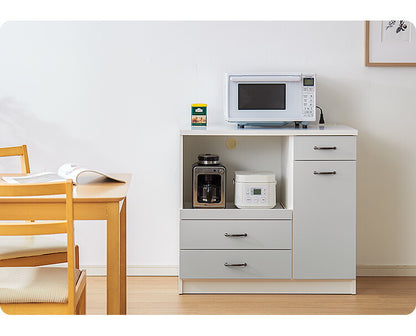 日本製 キッチンカウンター 90 完成品 スライドレール ゴミ箱付き 引き出し収納×3 間仕切り 幅88.5×奥行44.5×高さ82cm フルオープン ホワイト シルバー 2色 国産(代引不可)