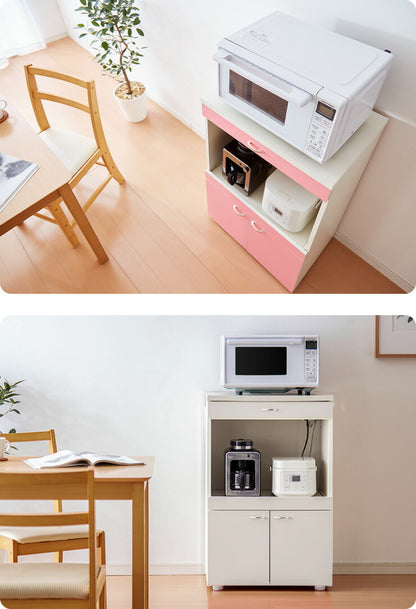 日本製 キッチンボード【完成品】幅60cm スライドレール 奥行40cm 高さ92.5cm 国産 完成品 レンジ台 キッチン 台所 スライド棚 キッチン収納 アイボリー ピンク 木製(代引不可)