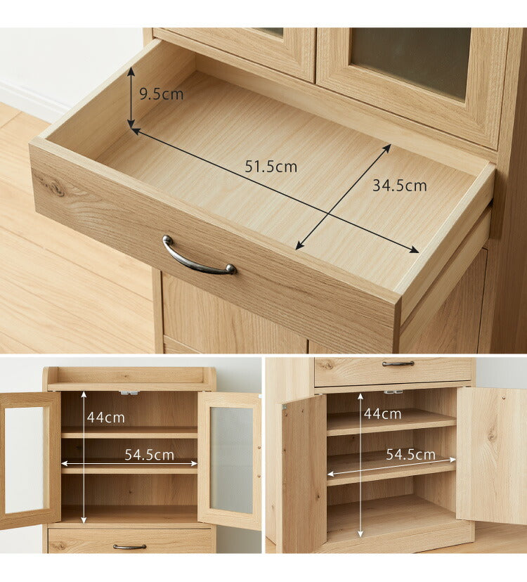 日本製 食器棚 完成品 食器棚 ロータイプ 幅60cm 高さ120 稼働棚 ミスト扉 スリム キャビネット 国産 コンパクト ガラス扉 一人暮らし カップボード キッチン 台所 収納 オーク 木製 おしゃれ(代引不可)