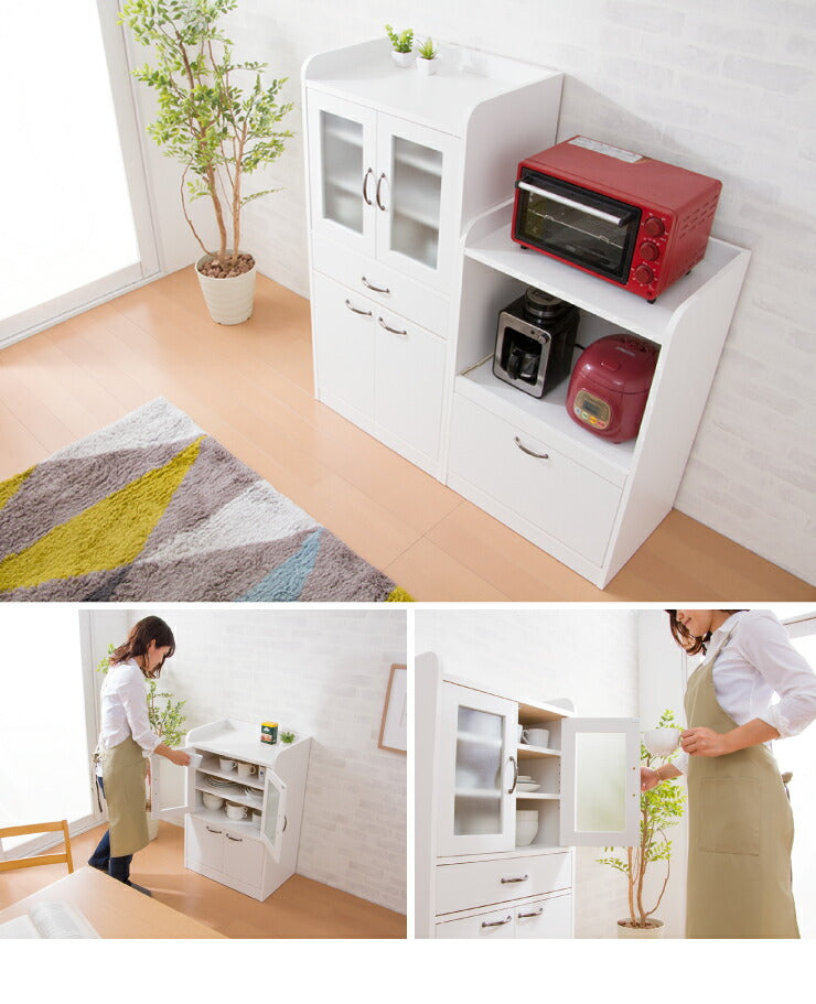 日本製 完成品 食器棚 おしゃれ 北欧 幅60cm 高さ120cm ロータイプ ガラス扉 ミニ食器棚 キッチン スリム 台所 収納  (代引不可)