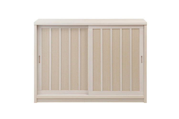 Tatis 幅120.5cm 奥行30cm 高さ86.5cm 天然木桐材の格子引戸キャビネット カウンター下収納 キッチン収納 ホワイト 日本製 国産 完成品 木製 桐 収納家具 チェスト タンス リビング収納 インテリア(代引不可)