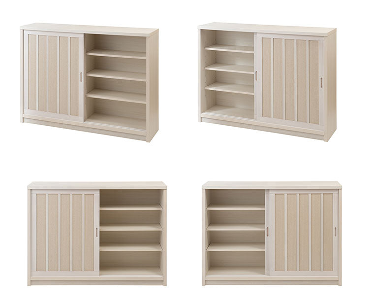 Tatis 幅120.5cm 奥行30cm 高さ86.5cm 天然木桐材の格子引戸キャビネット カウンター下収納 キッチン収納 ホワイト 日本製 国産 完成品 木製 桐 収納家具 チェスト タンス リビング収納 インテリア(代引不可)