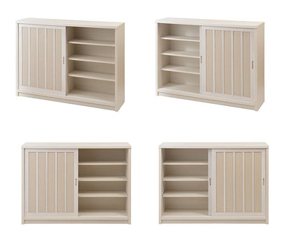 Tatis 幅120.5cm 奥行30cm 高さ86.5cm 天然木桐材の格子引戸キャビネット カウンター下収納 キッチン収納 ホワイト 日本製 国産 完成品 木製 桐 収納家具 チェスト タンス リビング収納 インテリア(代引不可)