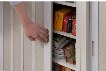 Tatis 幅120.5cm 奥行30cm 高さ86.5cm 天然木桐材の格子引戸キャビネット カウンター下収納 キッチン収納 ホワイト 日本製 国産 完成品 木製 桐 収納家具 チェスト タンス リビング収納 インテリア(代引不可)