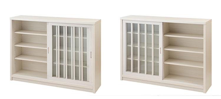 Tatis 幅120.5cm 奥行30cm 高さ86.5cm 天然木桐材の格子ガラス引戸キャビネット カウンター下収納 キッチン収納 ホワイト 日本製 国産 完成品 木製 桐 収納家具 チェスト タンス リビング収納(代引不可)