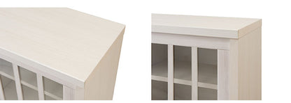 Tatis 幅120.5cm 奥行30cm 高さ86.5cm 天然木桐材の格子ガラス引戸キャビネット カウンター下収納 キッチン収納 ホワイト 日本製 国産 完成品 木製 桐 収納家具 チェスト タンス リビング収納(代引不可)