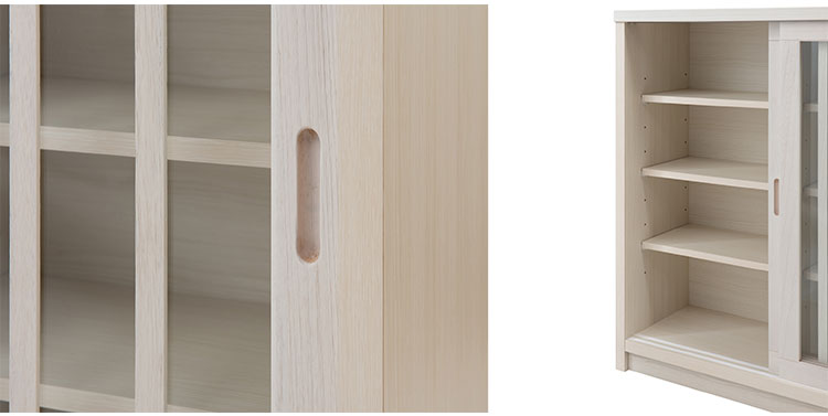 Tatis 幅120.5cm 奥行30cm 高さ86.5cm 天然木桐材の格子ガラス引戸キャビネット カウンター下収納 キッチン収納 ホワイト 日本製 国産 完成品 木製 桐 収納家具 チェスト タンス リビング収納(代引不可)