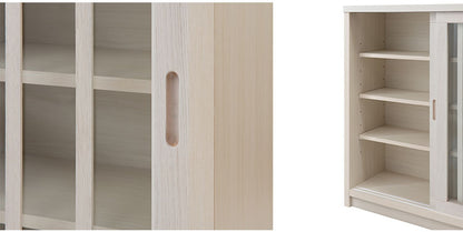 Tatis 幅120.5cm 奥行30cm 高さ86.5cm 天然木桐材の格子ガラス引戸キャビネット カウンター下収納 キッチン収納 ホワイト 日本製 国産 完成品 木製 桐 収納家具 チェスト タンス リビング収納(代引不可)