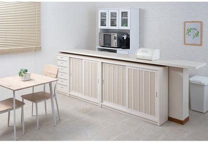 Tatis 幅120.5cm 奥行30cm 高さ86.5cm 天然木桐材の格子引戸キャビネット カウンター下収納 キッチン収納 ブラウン 日本製 国産 完成品 木製 桐 収納家具 チェスト タンス リビング収納 インテリア(代引不可)