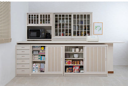 Tatis 幅120.5cm 奥行30cm 高さ86.5cm 天然木桐材の格子引戸キャビネット カウンター下収納 キッチン収納 ブラウン 日本製 国産 完成品 木製 桐 収納家具 チェスト タンス リビング収納 インテリア(代引不可)