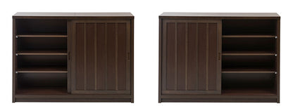 Tatis 幅120.5cm 奥行30cm 高さ86.5cm 天然木桐材の格子引戸キャビネット カウンター下収納 キッチン収納 ブラウン 日本製 国産 完成品 木製 桐 収納家具 チェスト タンス リビング収納 インテリア(代引不可)