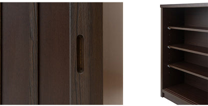 Tatis 幅120.5cm 奥行30cm 高さ86.5cm 天然木桐材の格子引戸キャビネット カウンター下収納 キッチン収納 ブラウン 日本製 国産 完成品 木製 桐 収納家具 チェスト タンス リビング収納 インテリア(代引不可)