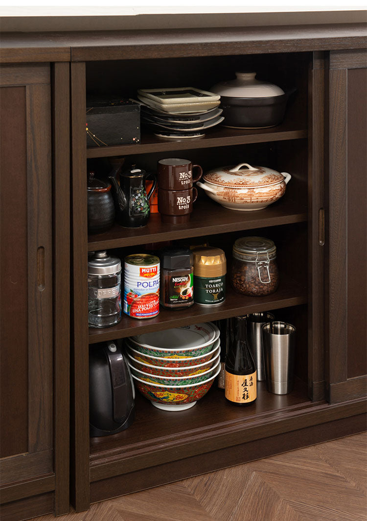 Tatis 幅120.5cm 奥行30cm 高さ86.5cm 天然木桐材の格子引戸キャビネット カウンター下収納 キッチン収納 ブラウン 日本製 国産 完成品 木製 桐 収納家具 チェスト タンス リビング収納 インテリア(代引不可)