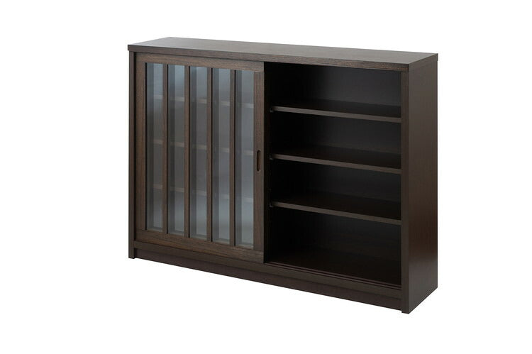 Tatis 幅120.5cm 奥行30cm 高さ86.5cm 天然木桐材の格子ガラス引戸キャビネット カウンター下収納 キッチン収納 ブラウン 日本製 国産 完成品 木製 桐 収納家具 チェスト タンス リビング収納(代引不可)