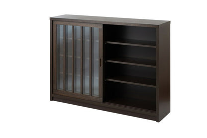 Tatis 幅120.5cm 奥行30cm 高さ86.5cm 天然木桐材の格子ガラス引戸キャビネット カウンター下収納 キッチン収納 ブラウン 日本製 国産 完成品 木製 桐 収納家具 チェスト タンス リビング収納(代引不可)