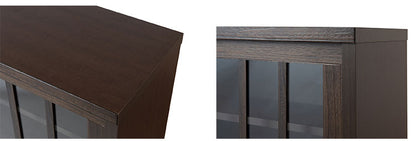 Tatis 幅120.5cm 奥行30cm 高さ86.5cm 天然木桐材の格子ガラス引戸キャビネット カウンター下収納 キッチン収納 ブラウン 日本製 国産 完成品 木製 桐 収納家具 チェスト タンス リビング収納(代引不可)