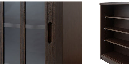 Tatis 幅120.5cm 奥行30cm 高さ86.5cm 天然木桐材の格子ガラス引戸キャビネット カウンター下収納 キッチン収納 ブラウン 日本製 国産 完成品 木製 桐 収納家具 チェスト タンス リビング収納(代引不可)