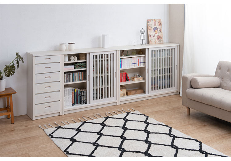 Shirayuki 白雪シリーズ 和モダン引戸キャビネット 幅120.5 奥行30 高さ86.5 キャビネット ホワイト 日本製 国産 完成品 収納 お洒落 一人暮らし 棚 サイドボード DVD 本 収納家具 チェスト リビング(代引不可)