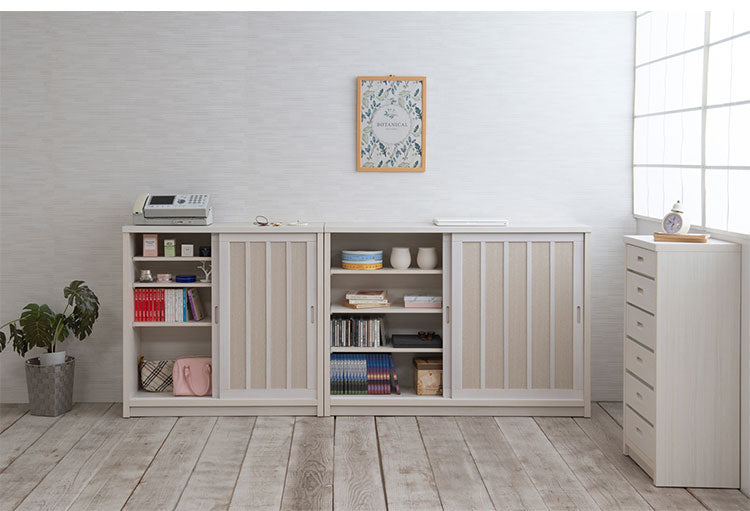 Shirayuki 白雪シリーズ 和モダン引戸キャビネット 幅120.5 奥行30 高さ86.5 キャビネット ホワイト 日本製 国産 完成品 収納 お洒落 一人暮らし 棚 サイドボード DVD 本 収納家具 チェスト リビング(代引不可)