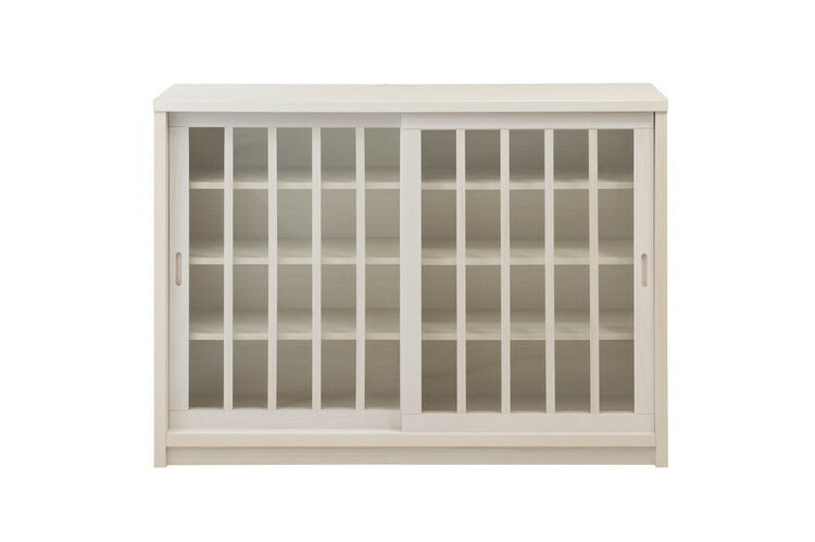 Shirayuki 白雪シリーズ 和モダン引戸キャビネット 幅120.5 奥行30 高さ86.5 キャビネット ホワイト 日本製 国産 完成品 収納 お洒落 一人暮らし 棚 サイドボード DVD 本 収納家具 チェスト リビング(代引不可)