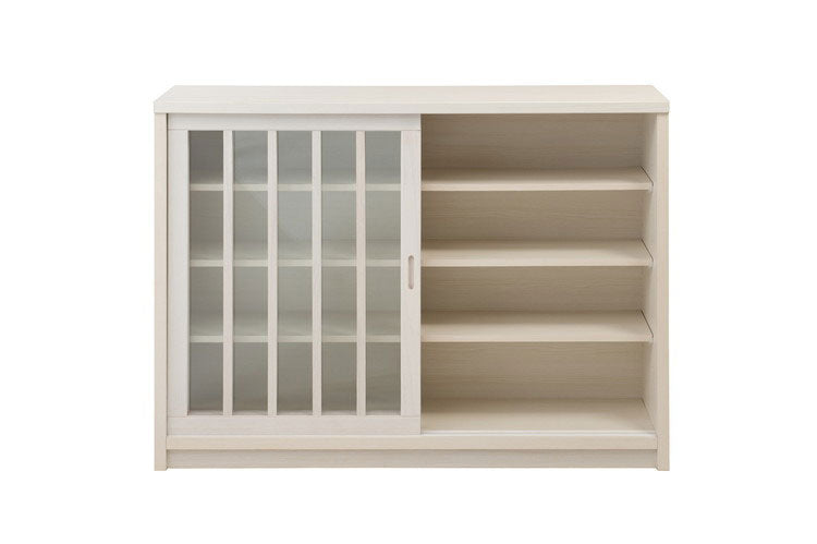 Shirayuki 白雪シリーズ 和モダン引戸キャビネット 幅120.5 奥行30 高さ86.5 キャビネット ホワイト 日本製 国産 完成品 収納 お洒落 一人暮らし 棚 サイドボード DVD 本 収納家具 チェスト リビング(代引不可)