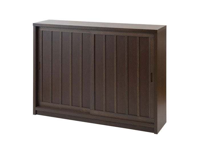 Hinata 日向シリーズ 和モダン引戸キャビネット 幅120.5 奥行30 高さ86.5 キャビネット ブラウン 日本製 国産 完成品 収納 お洒落 一人暮らし 棚 サイドボード DVD 本 収納家具 チェスト リビング(代引不可)