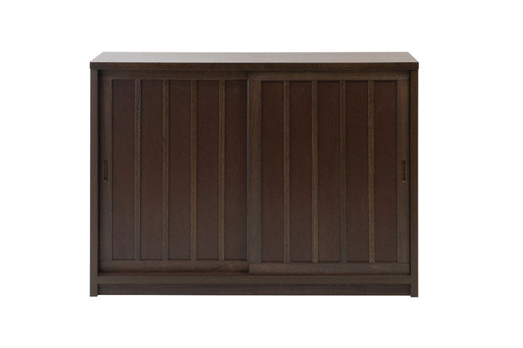 Hinata 日向シリーズ 和モダン引戸キャビネット 幅120.5 奥行30 高さ86.5 キャビネット ブラウン 日本製 国産 完成品 収納 お洒落 一人暮らし 棚 サイドボード DVD 本 収納家具 チェスト リビング(代引不可)