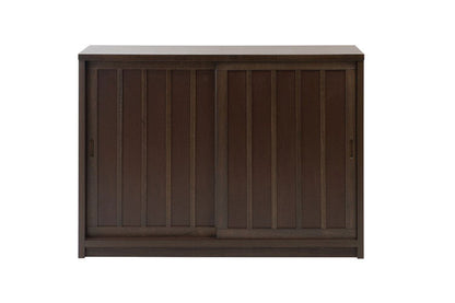 Hinata 日向シリーズ 和モダン引戸キャビネット 幅120.5 奥行30 高さ86.5 キャビネット ブラウン 日本製 国産 完成品 収納 お洒落 一人暮らし 棚 サイドボード DVD 本 収納家具 チェスト リビング(代引不可)