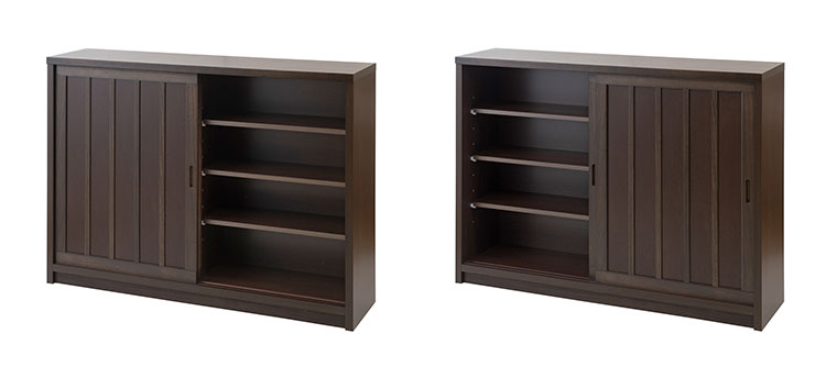 Hinata 日向シリーズ 和モダン引戸キャビネット 幅120.5 奥行30 高さ86.5 キャビネット ブラウン 日本製 国産 完成品 収納 お洒落 一人暮らし 棚 サイドボード DVD 本 収納家具 チェスト リビング(代引不可)