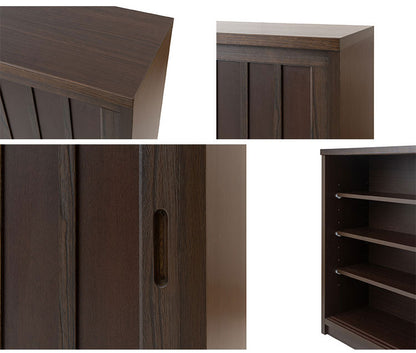 Hinata 日向シリーズ 和モダン引戸キャビネット 幅120.5 奥行30 高さ86.5 キャビネット ブラウン 日本製 国産 完成品 収納 お洒落 一人暮らし 棚 サイドボード DVD 本 収納家具 チェスト リビング(代引不可)