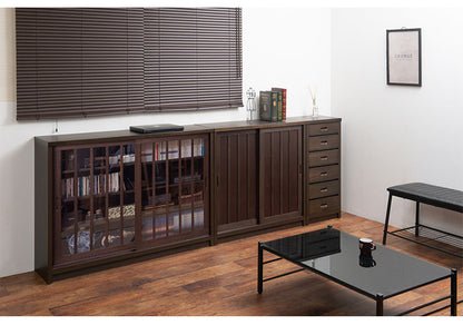 Hinata 日向シリーズ 和モダン引戸キャビネット 幅120.5 奥行30 高さ86.5 キャビネット ブラウン 日本製 国産 完成品 収納 お洒落 一人暮らし 棚 サイドボード DVD 本 収納家具 チェスト リビング(代引不可)