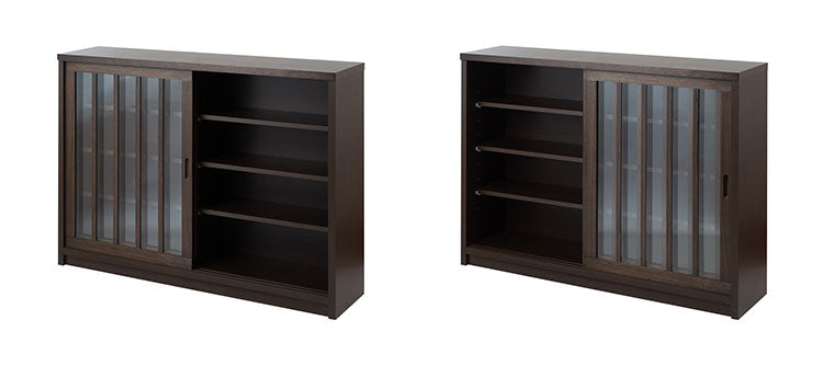 Hinata 日向シリーズ 和モダン引戸キャビネット 幅120.5 奥行30 高さ86.5 キャビネット ブラウン 日本製 国産 完成品 収納 お洒落 一人暮らし 棚 サイドボード DVD 本 収納家具 チェスト リビング(代引不可)