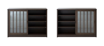 Hinata 日向シリーズ 和モダン引戸キャビネット 幅120.5 奥行30 高さ86.5 キャビネット ブラウン 日本製 国産 完成品 収納 お洒落 一人暮らし 棚 サイドボード DVD 本 収納家具 チェスト リビング(代引不可)