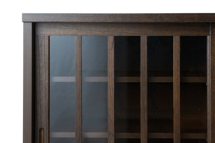 Hinata 日向シリーズ 和モダン引戸キャビネット 幅120.5 奥行30 高さ86.5 キャビネット ブラウン 日本製 国産 完成品 収納 お洒落 一人暮らし 棚 サイドボード DVD 本 収納家具 チェスト リビング(代引不可)