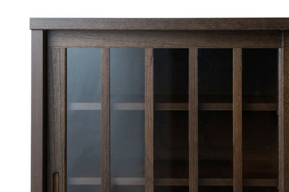 Hinata 日向シリーズ 和モダン引戸キャビネット 幅120.5 奥行30 高さ86.5 キャビネット ブラウン 日本製 国産 完成品 収納 お洒落 一人暮らし 棚 サイドボード DVD 本 収納家具 チェスト リビング(代引不可)