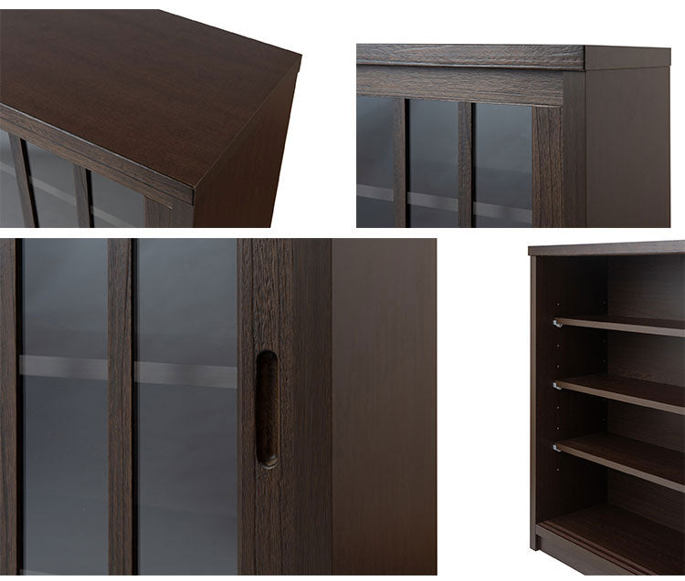 Hinata 日向シリーズ 和モダン引戸キャビネット 幅120.5 奥行30 高さ86.5 キャビネット ブラウン 日本製 国産 完成品 収納 お洒落 一人暮らし 棚 サイドボード DVD 本 収納家具 チェスト リビング(代引不可)