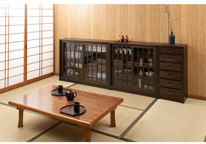 Hinata 日向シリーズ 和モダン引戸キャビネット 幅120.5 奥行30 高さ86.5 キャビネット ブラウン 日本製 国産 完成品 収納 お洒落 一人暮らし 棚 サイドボード DVD 本 収納家具 チェスト リビング(代引不可)