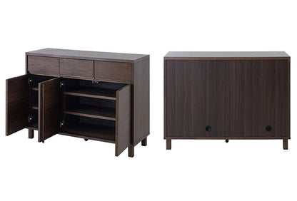 ANGRY 幅115.5 奥行40.5 高さ75.5 リビングボード キャビネット ダークブラウン 完成品 ウォールナット材 ウォールナット モダン リビング 和 間仕切り 背面化粧仕上げ 仕切り カトラリー(代引不可)