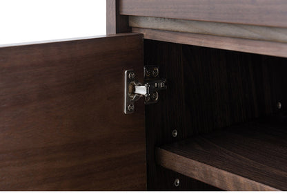 ANGRY 幅115.5 奥行40.5 高さ75.5 リビングボード キャビネット ダークブラウン 完成品 ウォールナット材 ウォールナット モダン リビング 和 間仕切り 背面化粧仕上げ 仕切り カトラリー(代引不可)